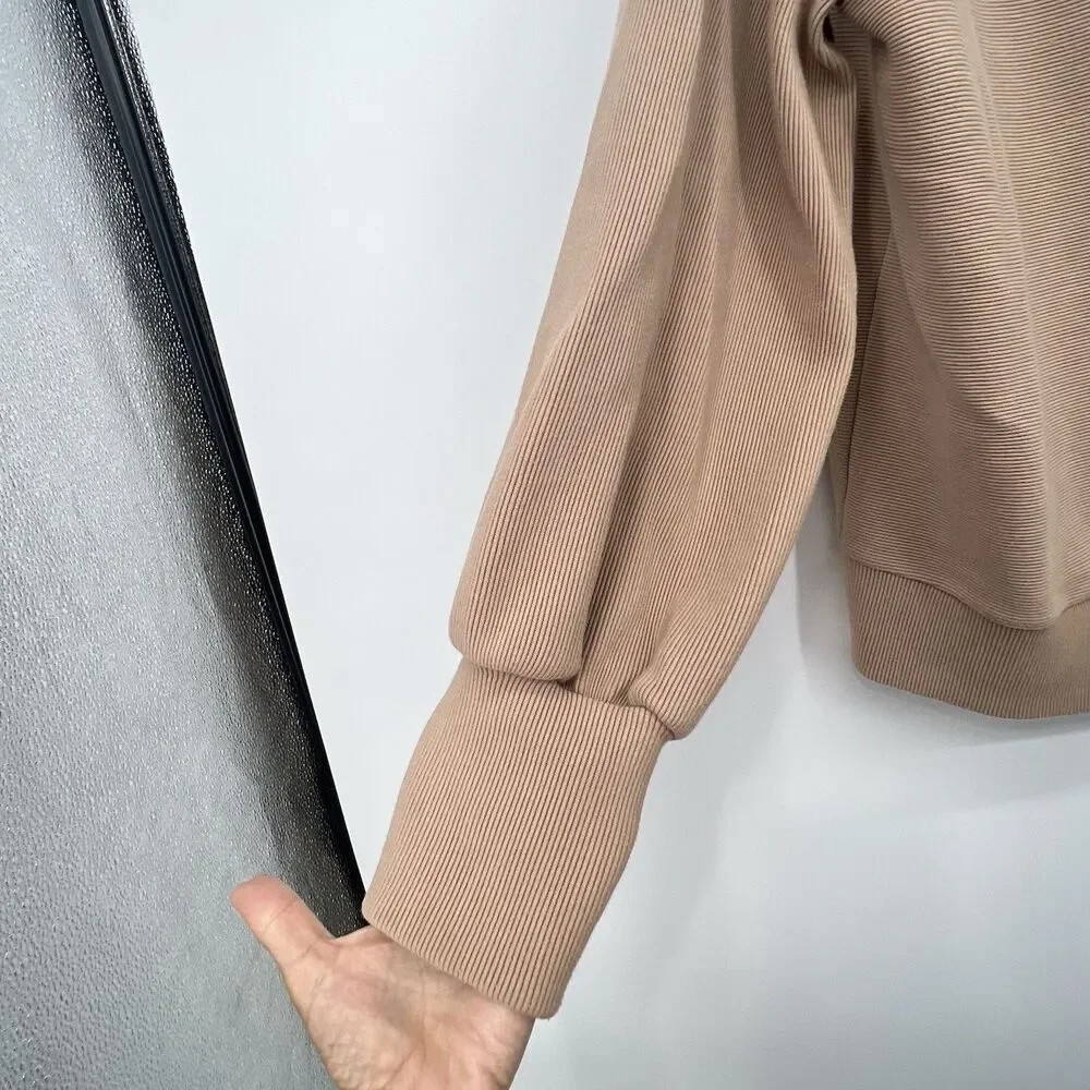 Varley Vine Ottoman Half Zip Pullover Size M Ribbed Tan Athleisure Oversized